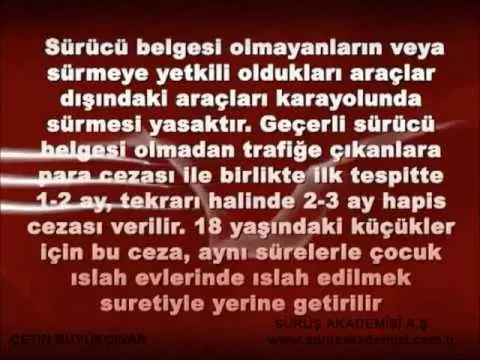 19 Trafik araç kullanma yasakları, alkollü araç kullanma, src belgeleri ve takoğraf cihazı
